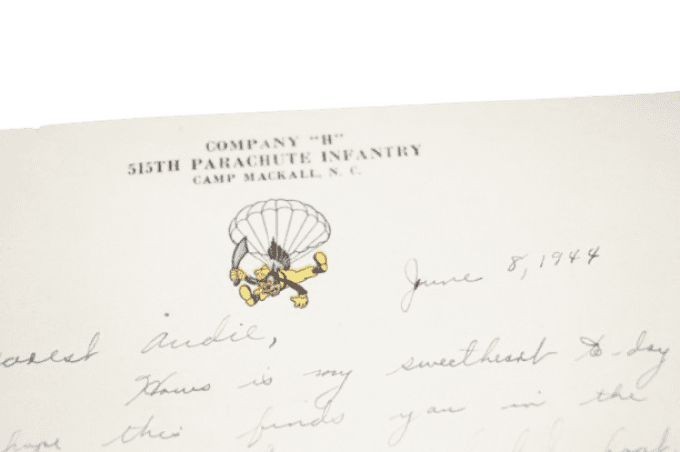 LETTRE T/5 DAVID HETTRICK 13TH AIRBORNE 515TH PIR