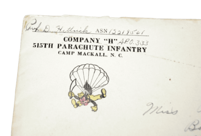 LETTRE T/5 DAVID HETTRICK 13TH AIRBORNE 515TH PIR