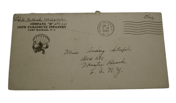 LETTRE T/5 DAVID HETTRICK 13TH AIRBORNE 515TH PIR