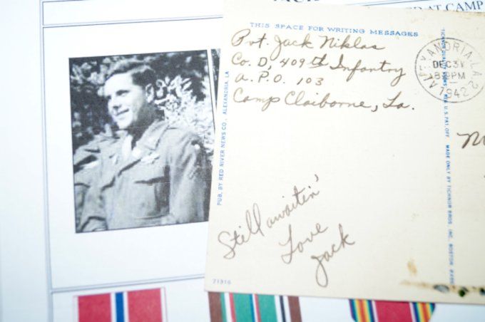 CARTE CAMP CLAIBORNE 1942 PVT NIKLAS 103rd INF DIV WIA