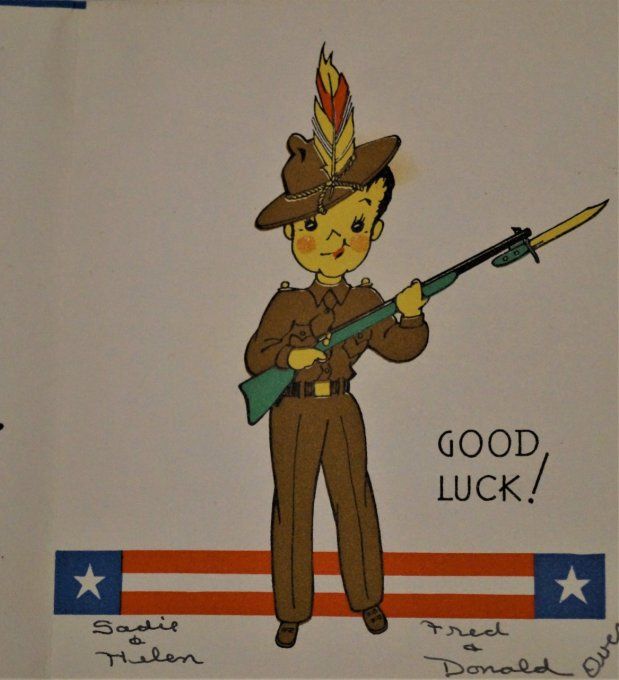 CARTE HUMORISTIQUE "GOOD LUCK" 1943 ECRITE 