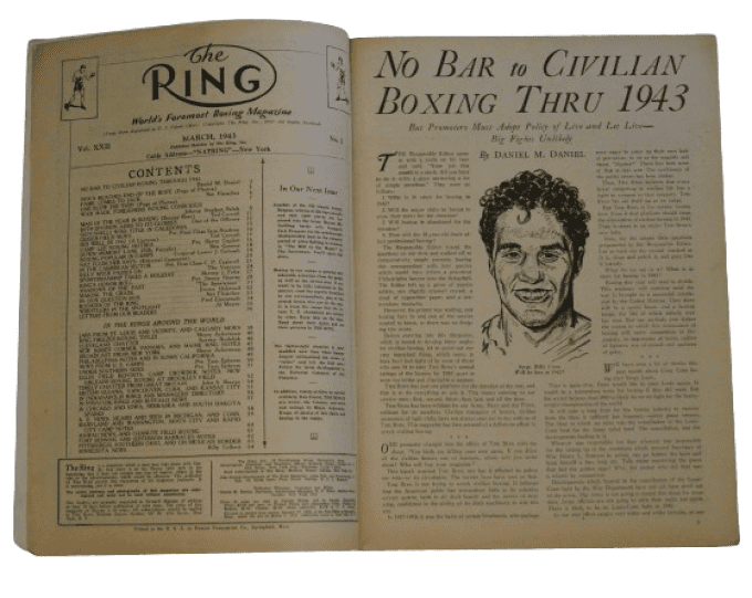 MAGAZINE BOXE THE RING 1943 "BUY WAR BONDS"