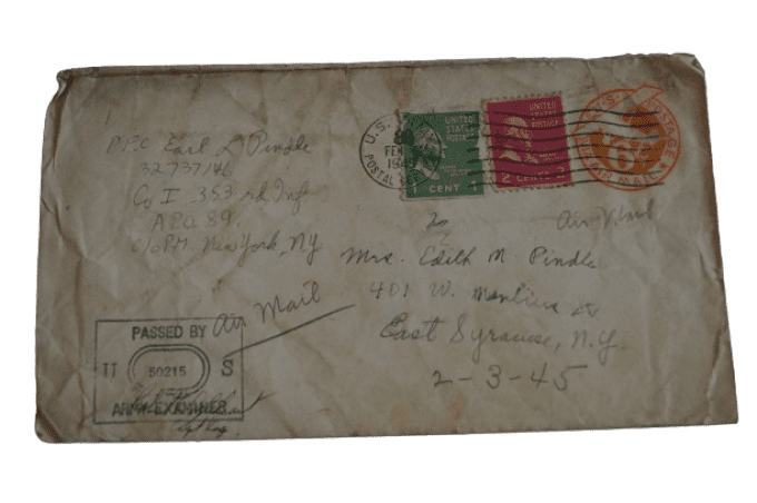 LETTRE PFC PINDLE 89TH INF DIV FRANCE