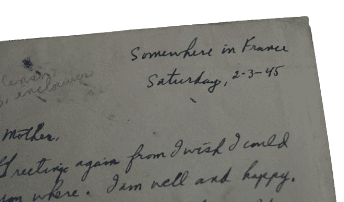 LETTRE PFC PINDLE 89TH INF DIV FRANCE