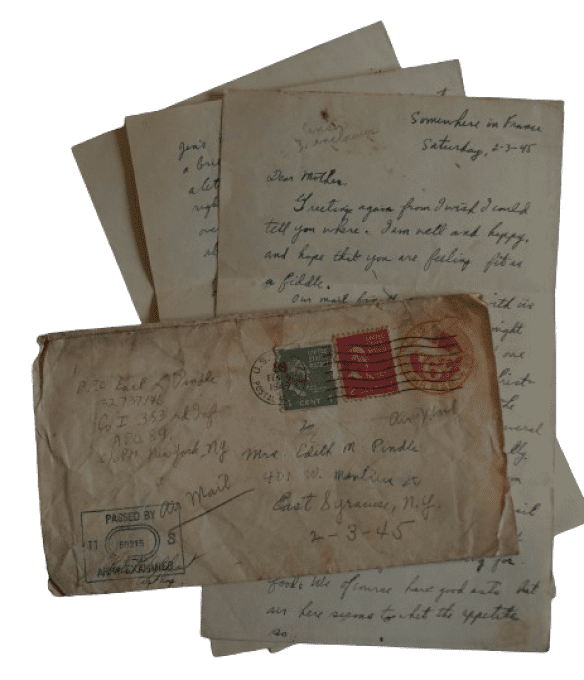 LETTRE PFC PINDLE 89TH INF DIV FRANCE