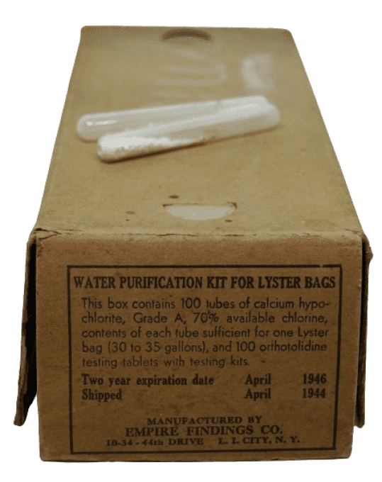 BOITE ET TUBES WATER PURIFICATION KIT 1944 