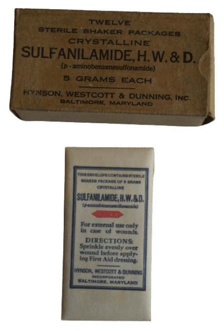 BOITE ET SACHET DE SULFANILAMIDE H.W.&D.