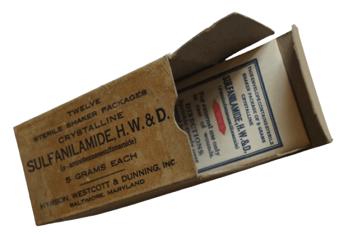 BOITE ET SACHET DE SULFANILAMIDE H.W.&D.