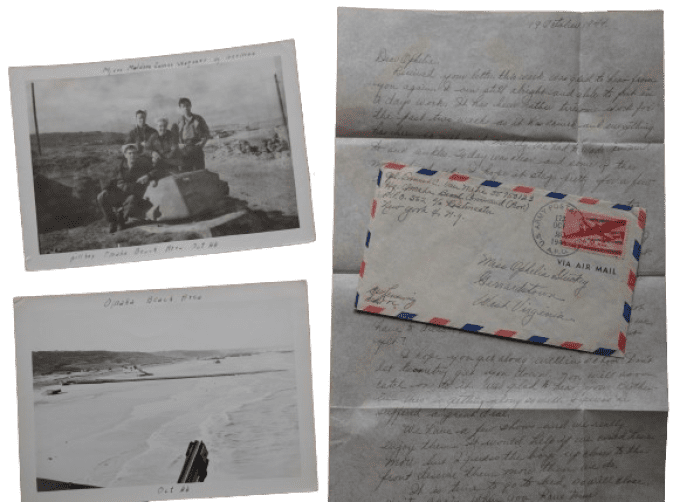 LETTRE ET PHOTOS OMAHA BEACH COMMAND 1944